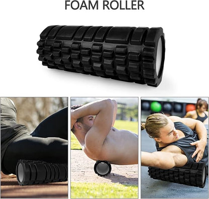 5 in 1 Foam Roller Set for Deep Tissue Muscle Massage, Trigger Point Fitness Exercise Foam Roller, Massage Roller, Massage Ball, Stretching Strap, for Whole Body (Black)