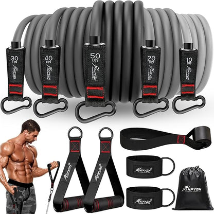 Resistance Bands, Exercise Bands with Handles, Fitness Bands, Workout Bands with Door Anchor and Ankle Straps, for Heavy Resistance Training, Physical Therapy, Shape Body, Yoga, Home Workout Set