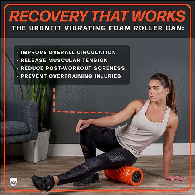 URBNFit Vibrating Foam Roller - Electric Muscle & Back Roller w/ 5 Speeds for Physical Therapy Exercise, Deep Tissue Massage, Post Workout Recovery and Trigger Point Release﻿