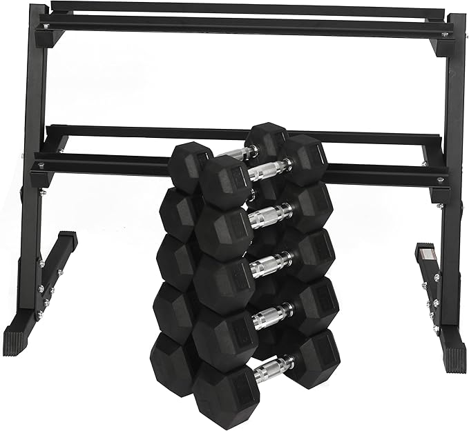 Signature Fitness Premium Rubber Coated Hex Dumbbell Weight Set