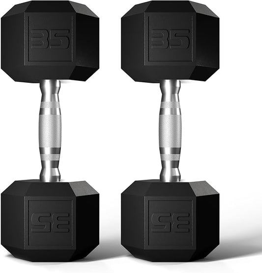 GRETERST Hex Dumbbells Set Rubber Coated Hand Weights Exercise & Fitness for Home Gym Workouts Weight Strength Training, Set of 2