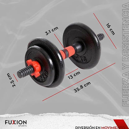 Fuxion Set of 2 Adjustable Dumbbells 33 lb Weight Lifting Metal Spinlock Collars protable 15 kg Strength Training Portable Case with Multiple Plates, Gray