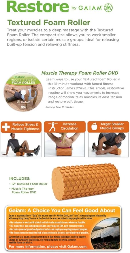 Gaiam Restore 12-Inch Textured Foam Roller w/ DVD