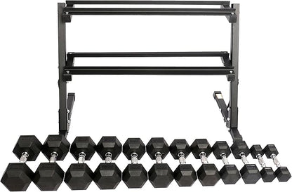 Signature Fitness Premium Rubber Coated Hex Dumbbell Weight Set