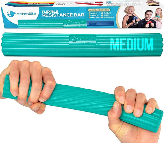 Serenilite Flexible Resistance Bar, Grip Strength Trainer, Resistance Band, Forearm Exerciser Workout, Flexible Bar for Tennis Elbow, Golfers Elbow, Physical Therapy, Pain Relief, Tendonitis, Recovery