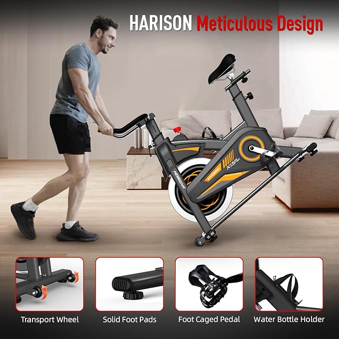 HARISON Magnetic/Brake Pad Exercise Bike 350lbs Capacity, Bluetooth Stationary Bikes for Home with Tablet Holder & Comfortable Seat Cushion