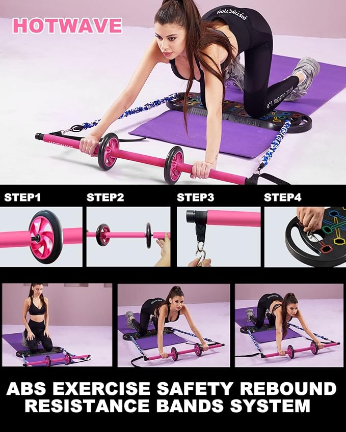 HOTWAVE Portable Exercise Equipment with 16 Gym Accessories.20 in 1 Push Up Board Fitness,Resistance Bands with Ab Roller Wheel,Full Body Workout at Home