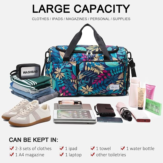 Small Gym Bag for Women, Travel Duffle Bag Carry On Weekender Bag with Shoe Compartment