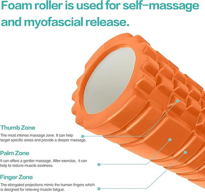 Foam Roller High Density Patented Exercise Roller for Deep Tissue Muscle Massage, Muscle Massage and Myofascial Trigger Point Release, Relieves Muscle Pain, Improves Mobility (Orange)