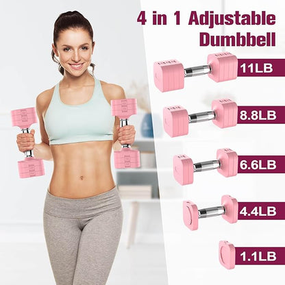 Adjustable Dumbbells Set of 2, Adjustable Weight Dumbbells with 4 Levels 4.4lb, 6.6lb, 8.8lb, 11lb, Hand Weights Sets for Women/Men Home Gym Full Body Workout