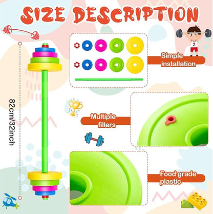 Leyndo 2 Set Kids Barbell Weight Set Workout Equipment Colorful Workout Weights Kids Plastic Barbell for Children Toddler Beginner Exercise Gym Fitness Adjustable Weight Lifting Powerlifting