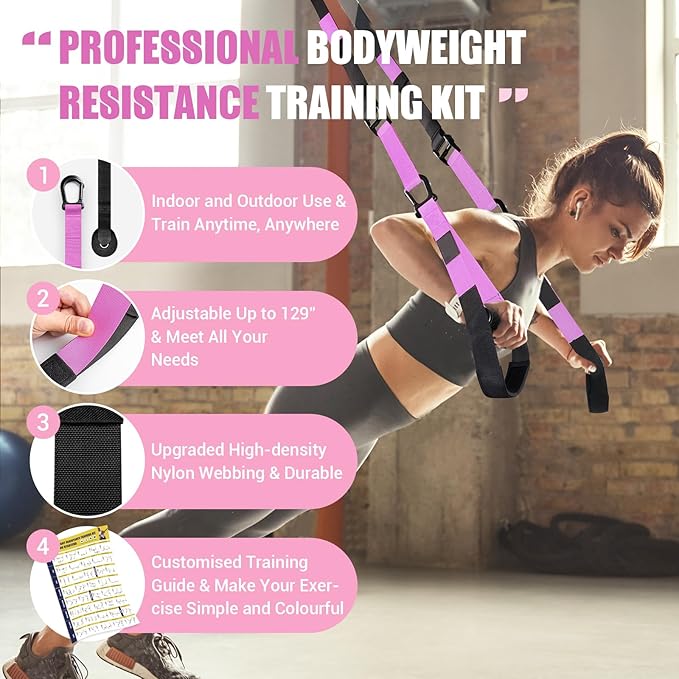 Home Resistance Training Kit, Adjustable Full Body Workout Strap Resistance Trainer with Handles, Door Anchor and Training Poster, Resistance Straps for Indoor, Outdoor and Home Gym Equipment