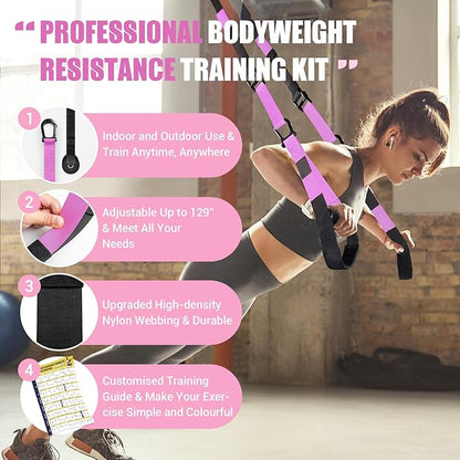 Home Resistance Training Kit, Adjustable Full Body Workout Strap Resistance Trainer with Handles, Door Anchor and Training Poster, Resistance Straps for Indoor, Outdoor and Home Gym Equipment