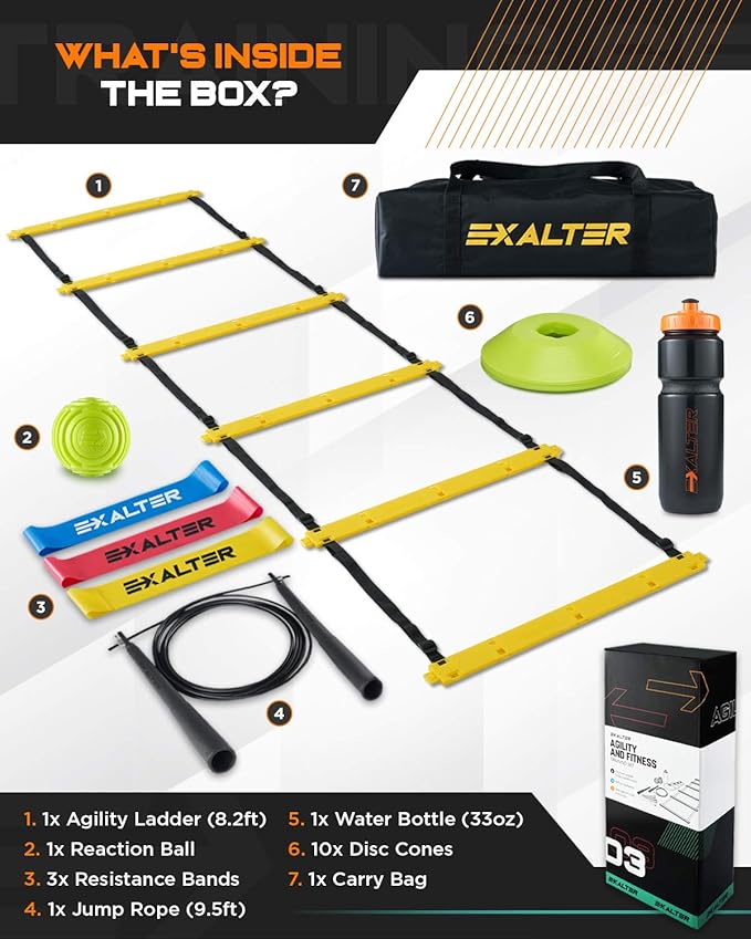 EXALTER Agility & Fitness Equipment Set for Training Coordination, Strength, and Power for Outdoor and Indoor Workouts