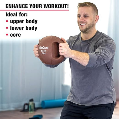 CanDo Molded Dual-Handle Medicine Ball for Strength Training, Core Workouts, Warmups, Cardio, and Plyometrics with Handles for Home and Clinic Use