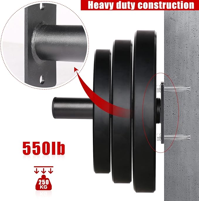 SYL Fitness Wall Mounted Weight Plate Holder, Wall Weight Storage Rack Available in 1" and 2"