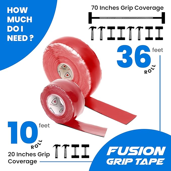 Core Prodigy Fusion Grip Tape - Silicone Rubber Wrap for Pull Up Bars, Barbells, Dumbbells, Sports and Gym Equipment, and Tools