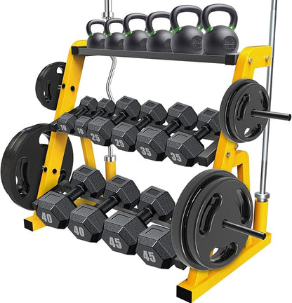 Kipika Heavy Duty Dumbbell Rack Multifunctional, Weight Rack for Dumbbells, Home Gym Equipment, Suitable for Storage of Dumbbell, Barbell Plate, Barbell Bar, Yellow/Black