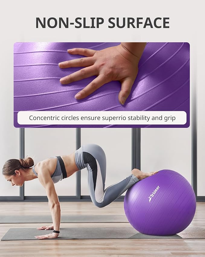 Trideer Yoga Ball Exercise Ball for Working Out, 5 Sizes Gym Ball, Birthing Ball for Pregnancy, Swiss Ball for Physical Therapy, Balance, Stability, Fitness, Office Ball Chair, Quick Pump Included