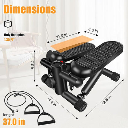 Steppers for Exercise, Stair Stepper with Resistance Bands, Mini Stepper with 300LBS Loading Capacity, Hydraulic Fitness Stepper with LCD Monitor