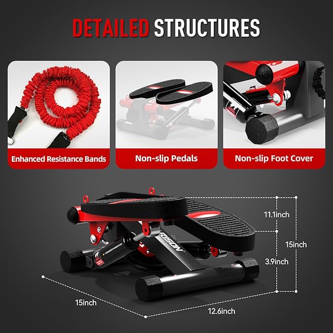 HARISON Mini Stepper for Exercise with Enhanced Resistance Bands, Stair Stepper for Home 330lbs Capacity, Aerobic Exercise Stepper Machine with LCD Monitor for Fully Body Workout