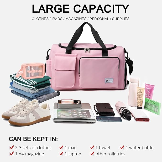 Small Gym Bag for Women, Travel Duffle Bag Carry On Weekender Bag with Shoe Compartment