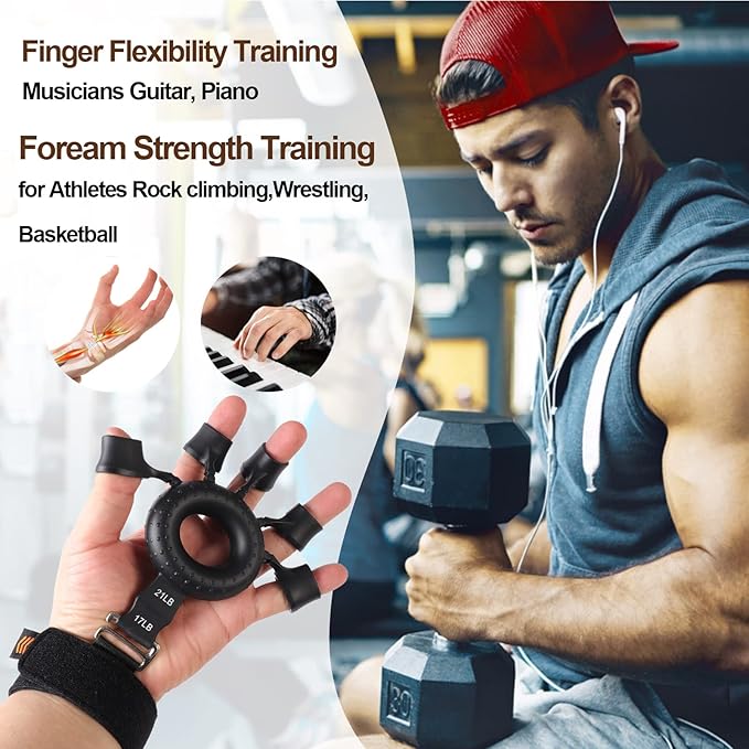 Silicone Finger Trainer - Grip Strength Trainer For Forearms, Hands And Fingers, 4 Resistance Levels, Finger Stretchers And Hand Exercise Rings, Improve Hand Strength And Flexibility, Hand Grip Strengthener, Hand Exercise Equipment