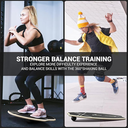 Sportneer Balance Board - 7 Modes Wobble Board with Adjustable Stoppers - Exercise Balancing Stability Trainer for Improve Balance, Surf Trainer & Physical Therapy - Roller and 2.8'' Ball Included