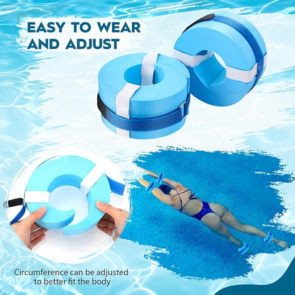 2 Pcs Foam Swim Aquatic Cuffs Equipment Water Aerobics Float Ring with Detachable Hook and Loop Fastener Fitness Workout Set for Swimming Fitness Training Pool Exercise