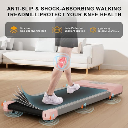 Smart Walking Pad, 2-in-1 Under Desk Treadmill for Home Office, Portable Walking/Jogging Machine with App & Remote Control, Fitness Data Recording