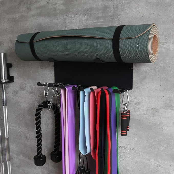 Multi-Purpose Gym Equipment Storage Rack Resistance Bands Storage Hanger Barbell Rack Heavy Duty Gym Rack for Exercise Bands, Lifting Belts and Jump Ropes