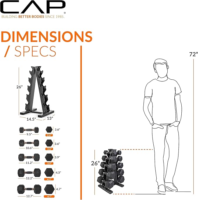 CAP Barbell Dumbbell Set with Rack | Multiple Options in 150lbs and 210lbs