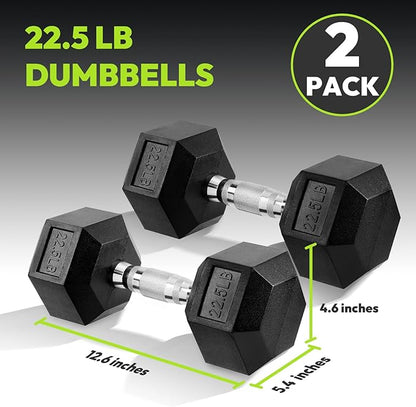 Hex Dumbbell Set, 3-100 lb Rubber Encased Exercise & Fitness Dumbbells, Weights Dumbbells Set of 2, Hand Weight for Strength Training (Single, Pair, Set)