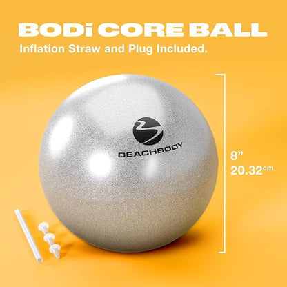 BODi Core Ball for Core Strengthening, 8" Small Exercise Ball, Home Gym Workout Equipment for Yoga, Pilates, Fitness, Lightweight Durable & Easy to Grip, Inflation Straw and Plug Included, Silver