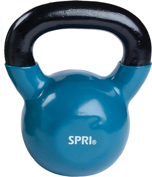 SPRI Kettlebell Weights Deluxe Cast Iron Vinyl Coated Comfort Grip Wide Handle Color Coded Kettlebell Weight Set