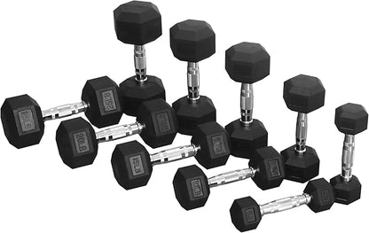 Signature Fitness Premium Rubber Coated Hex Dumbbell Weight Set, Multiple Packages