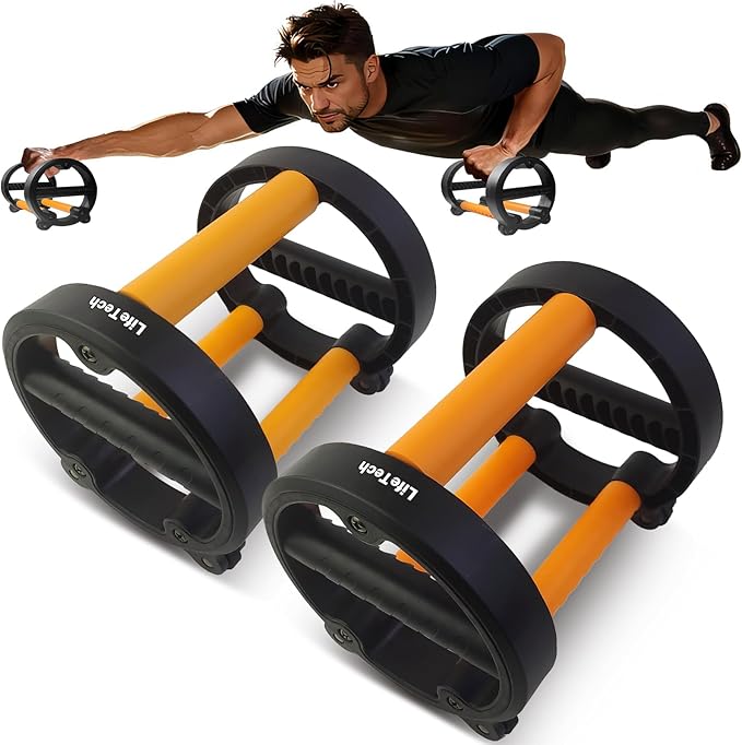 LifeTech Ab Wheel Roller Kit with Push-Up Bar, Push Up Wheel for Abs Workout, Multifunctional Abdominal Exercise Roller Home Gym Equipment Core Strength Workout (A Pair)