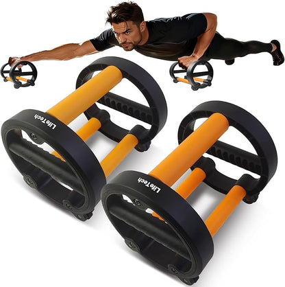 LifeTech Ab Wheel Roller Kit with Push-Up Bar, Push Up Wheel for Abs Workout, Multifunctional Abdominal Exercise Roller Home Gym Equipment Core Strength Workout (A Pair)