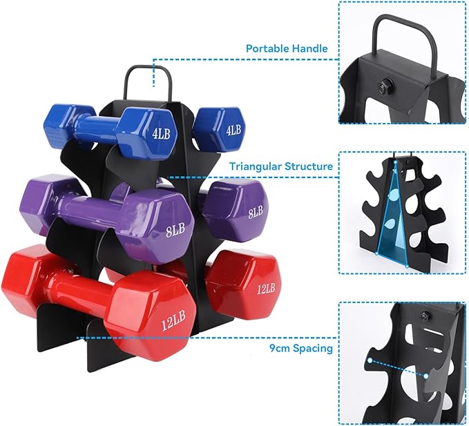 Weight Rack for Dumbbells(Dumbbells not included), EXBTOKA Compact A-Frame Dumbbell Rack Stand Only, Dumbbell Rack with Handle, for Home Gym Workout