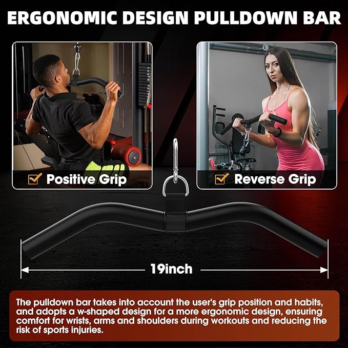 LAT Pulldown Bar Attachments for Pulley Cable Machine, Single D-Handle Tricep Press Down Bar with Rubber Handle, D Handle Cable Accessories for Gym