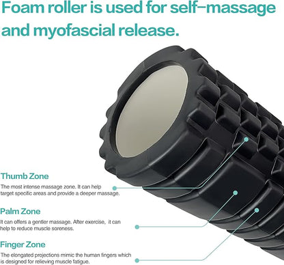 Foam Roller High Density Exercise Roller for Deep Tissue Muscle Massage, Muscle Massage and Myofascial Trigger Point Release, Relieves Muscle Pain & Tightness, Improves Mobility (2 Black)