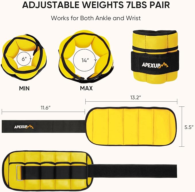 APEXUP 7 lbs/Pair Adjustable Ankle Weights for Women and Men, Modularized Leg Weight Straps for Yoga, Walking, Running, Aerobics, Gym