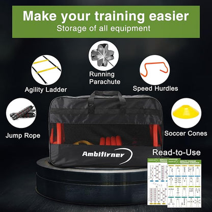 Agility Ladder Training Equipment Set - Agility Ladder(12 Rungs/20ft), 4 Speed Hurdles, 12 Training Cones, Jump Rope, Parachute for Speed/Soccer/Football Training with Carry Bag