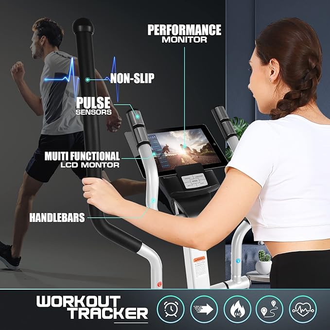 Elliptical Machine, Foldable Elliptical Machine for Home, 22 Resistance Levels with Large LCD Monitor Eliptical Exercise Machine