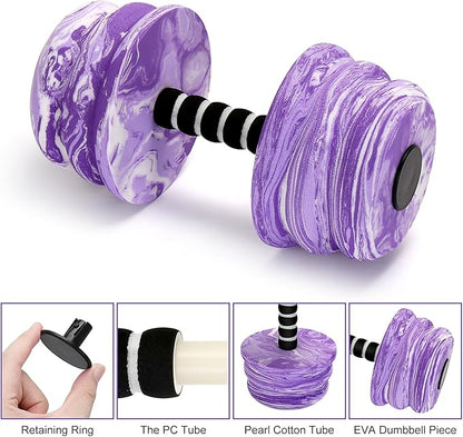 Aquatic Exercise Dumbbells, Water Dumbbells, 2PCS Foam Barbells for Men Women Water Workouts,Purple