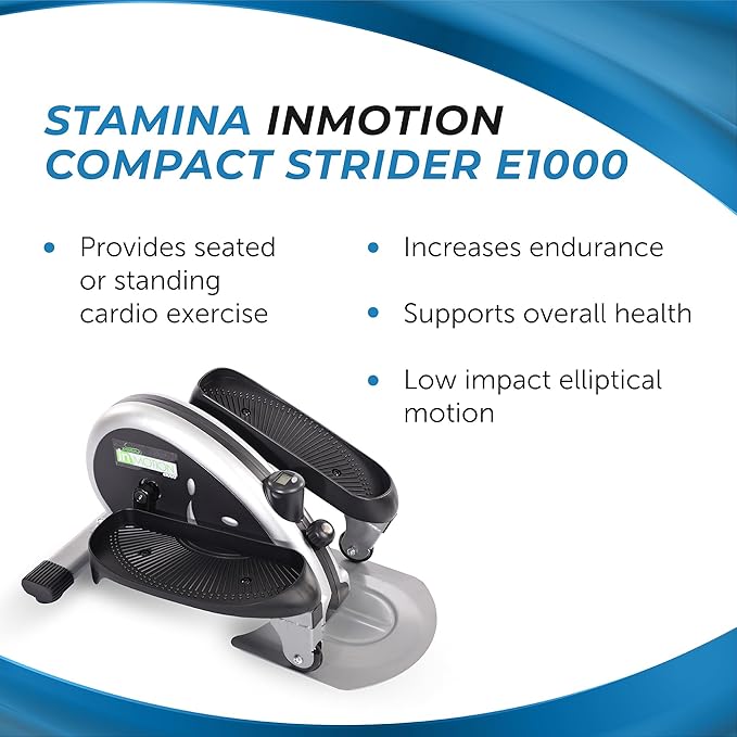 Stamina Inmotion Compact Strider Foot Exercise Machine - Under Desk Elliptical - Standing or Seated Elliptical Fitness Equipment