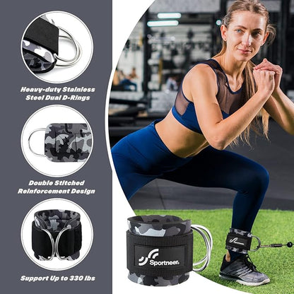 Sportneer Ankle Strap for Cable Machine: Adjustable Ankle Straps (Pair) for Leg Extensions, Booty Hip Abductors, Kickbacks, Glute Workouts in Home and Gym