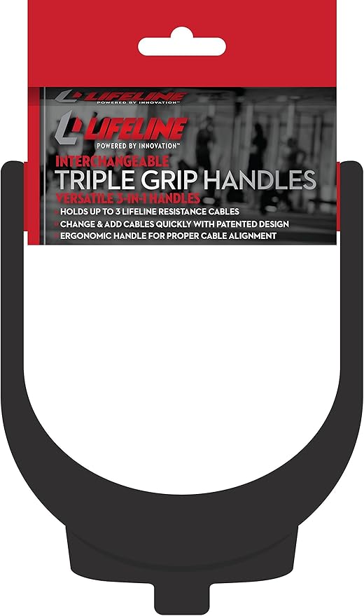 Lifeline Triple Grip Handles Fit Up to Three Resistance Cables for Continuous Muscle Tension Training , Black/Red