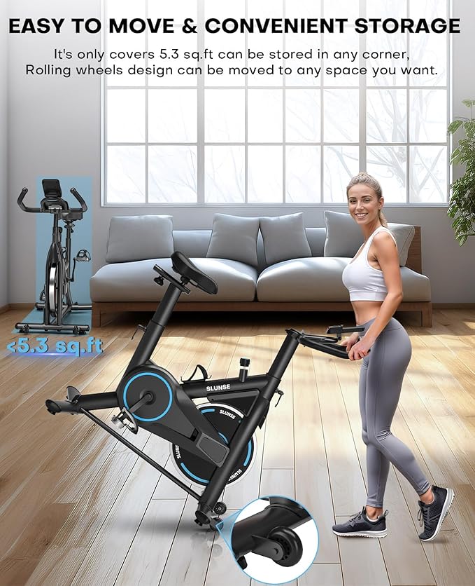 Exercise Bike, Adjustable Magnetic Resistance Brake Stationary Bikes for Home, Quiet Indoor Cycling Bike with Upgraded Seat Cushion, Digital Monitor & Phone Mount, 350lbs Weight Capacity