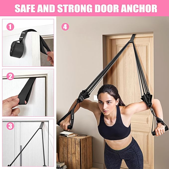 Resistance Bands, Exercise Bands with Handles for Working Out, Fitness Bands for Women, Workout Equipment Home Gym, Training Bands with Door Anchor, Legs Ankle Straps, Shape Body, Physical Therapy